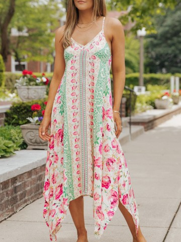 Women's halter Bohemian print asymmetrical hemline dress