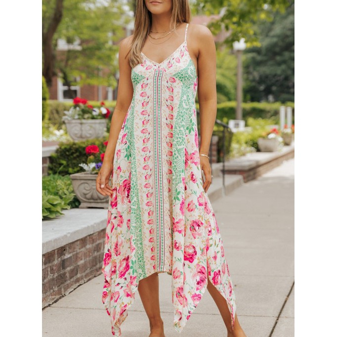 Women's halter Bohemian print asymmetrical hemline dress