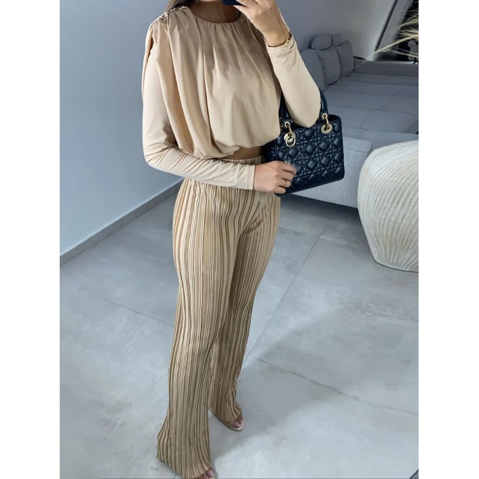 Short long sleeved bottom shirt pleated pants set