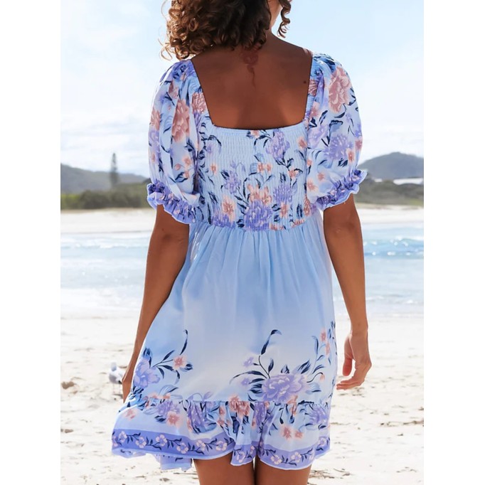 Short sleeve Bohemian holiday floral dress