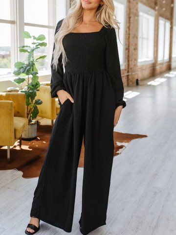 Smocked Wide Leg Jumpsuit