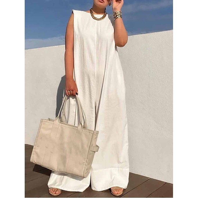 Solid Color Sleeveless Wide Leg Jumpsuits