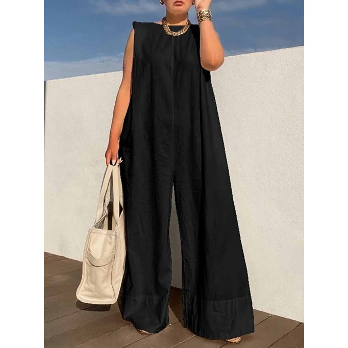 Solid Color Sleeveless Wide Leg Jumpsuits