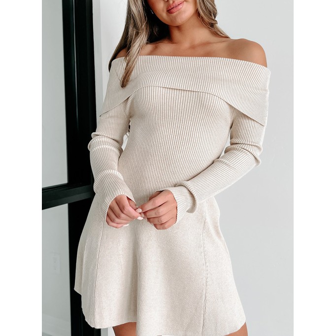 Straight-shoulder off-shoulder sweater dress