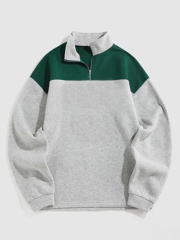 Streetwear solid Color Block Polo Sweatshirt