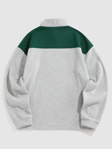 Streetwear solid Color Block Polo Sweatshirt