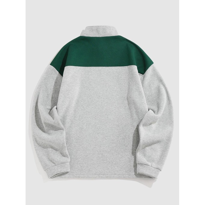 Streetwear solid Color Block Polo Sweatshirt