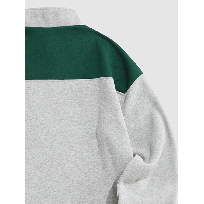 Streetwear solid Color Block Polo Sweatshirt