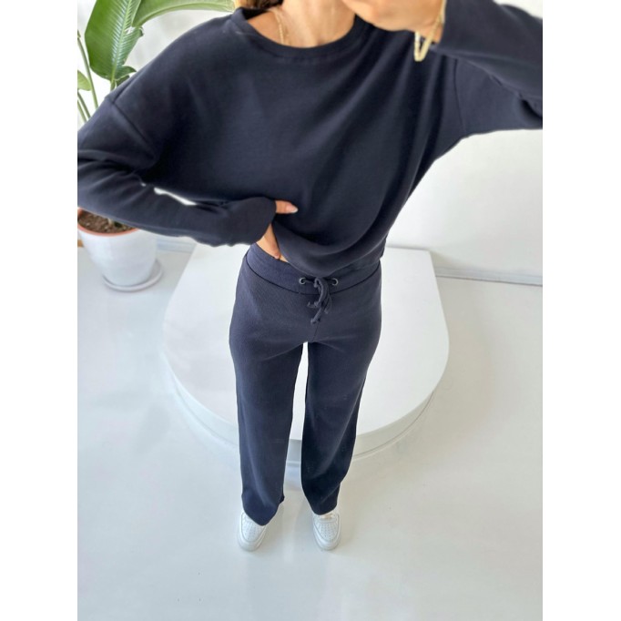 Thread round neck long sleeved top and pants set