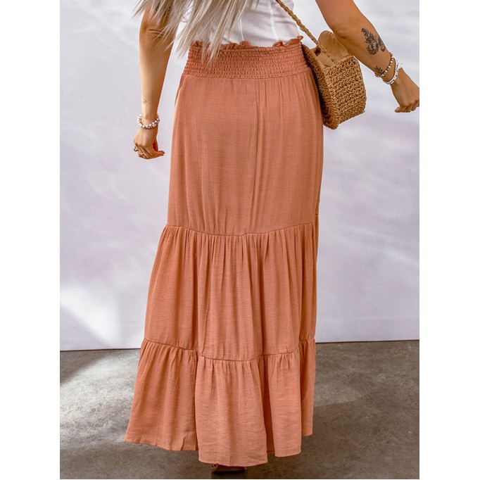 TIE SMOCKING HIGH WAIST TIERED MAXI SKIRT