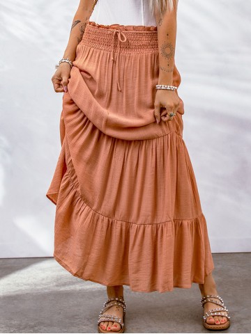 TIE SMOCKING HIGH WAIST TIERED MAXI SKIRT