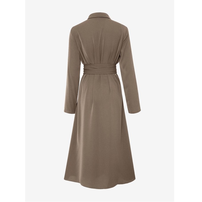 Tie Waist Long Sleeve Midi Shirt Dress