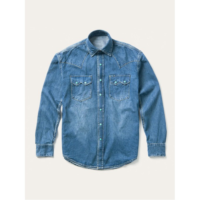 Men's Turquoise Snap Western Denim Shirt