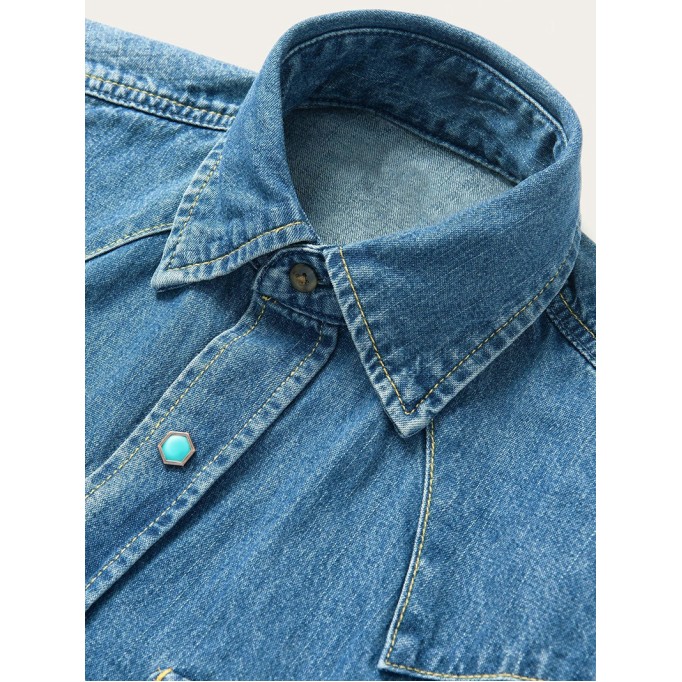 Men's Turquoise Snap Western Denim Shirt