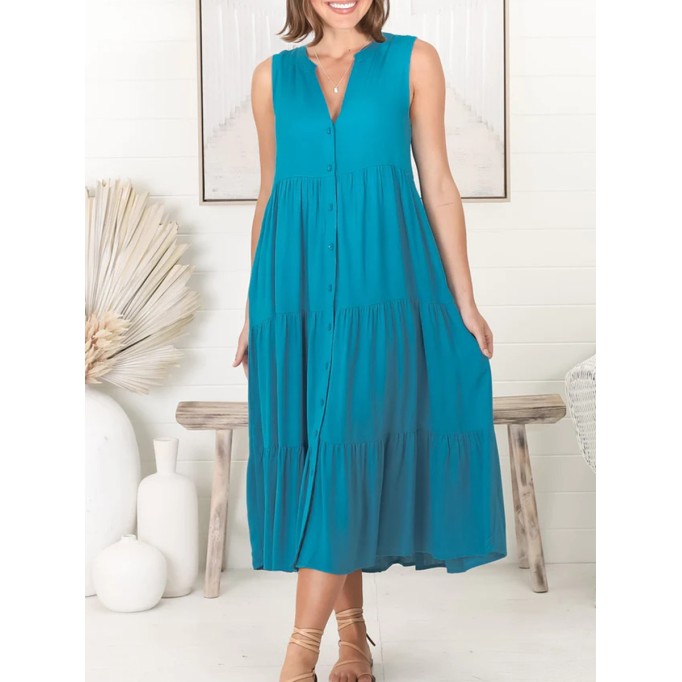 V-neck cotton linen dress