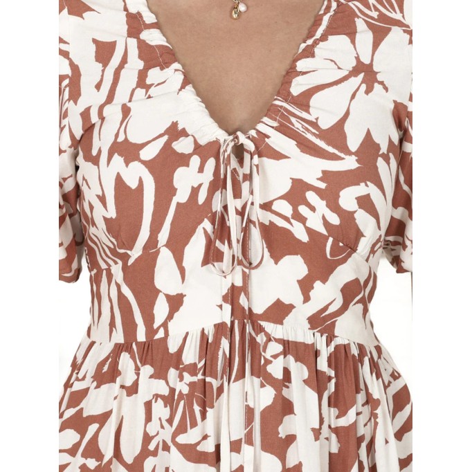 V-neck cross neckline printed waist mini dress