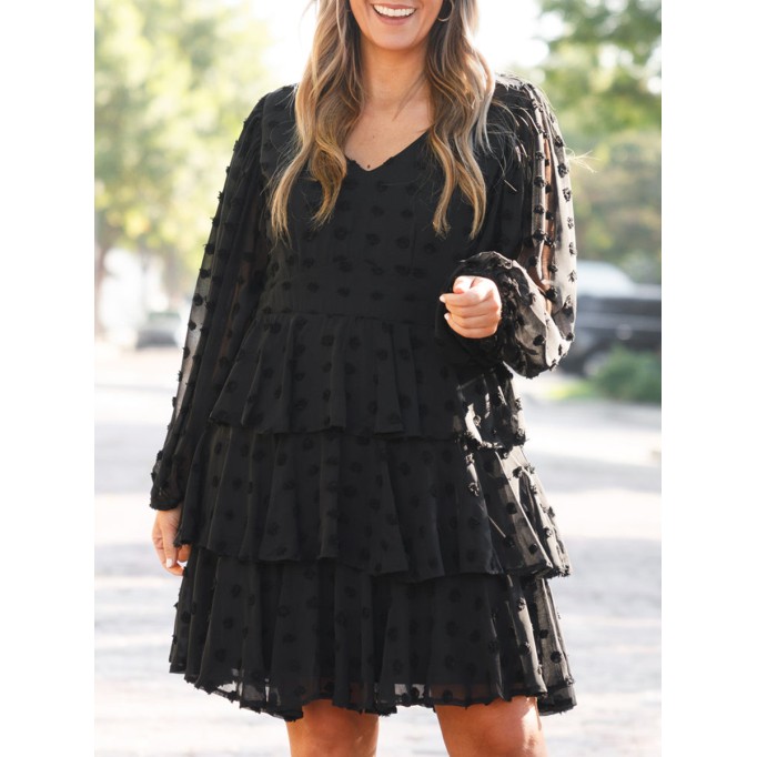 V-neck layered ruffled loose fitting dress