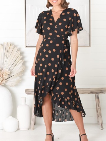 V-neck polka dot print dress