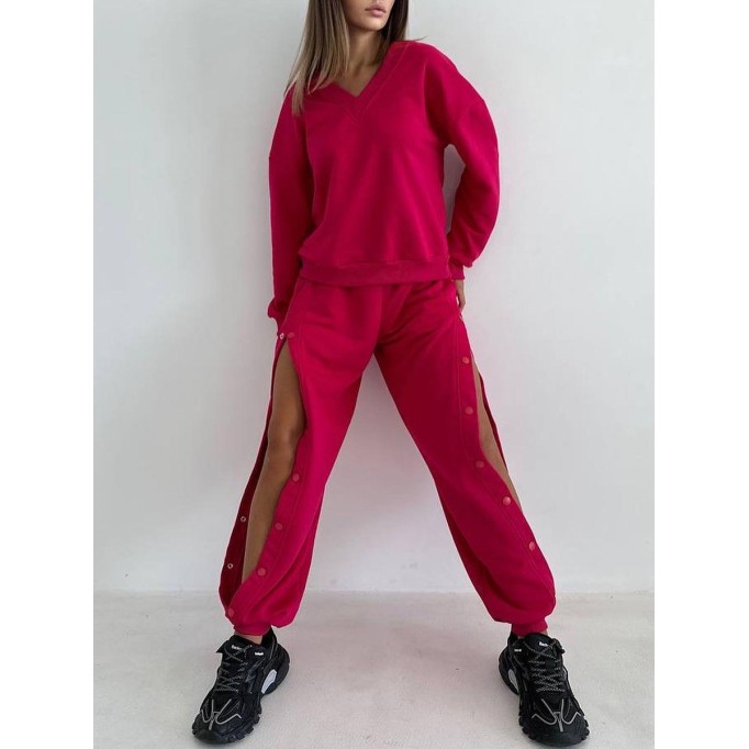 V-neck sweater detachable single breasted open leg pants set