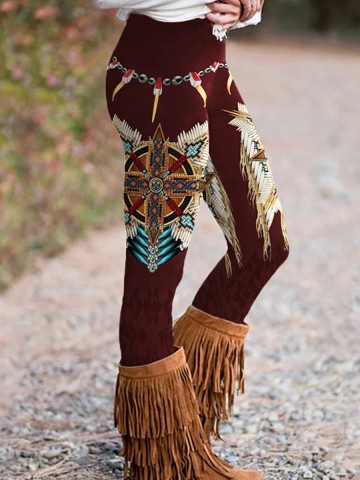 Vintage Western Tribal Print Casual Leggings