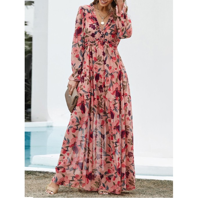 Wild Lotus Ruffle Tiered Maxi Dress