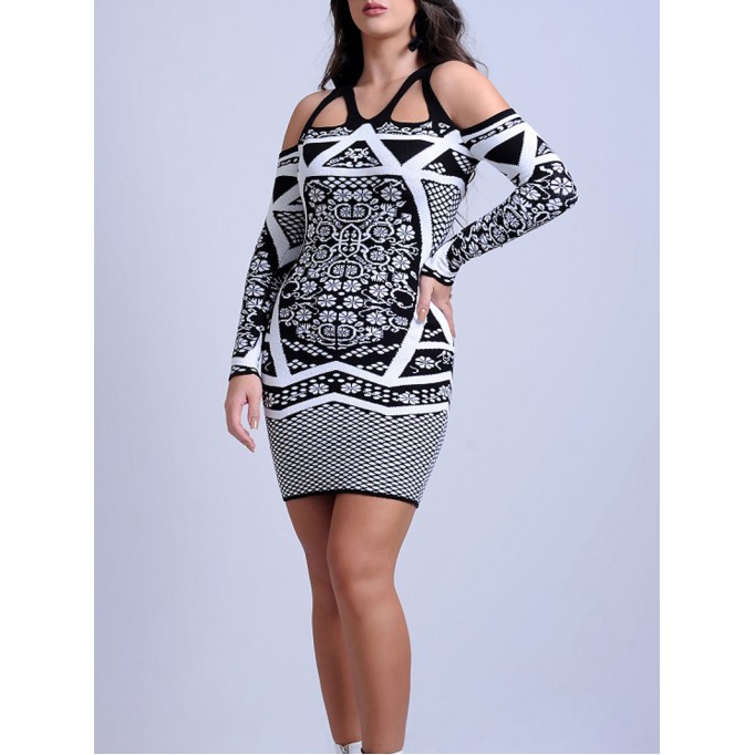 Women Casual Elegant Print Sweater Dress