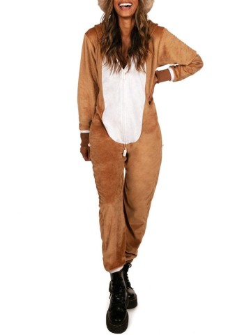 Women's Casual Contrast Color Animal Jumpsuit