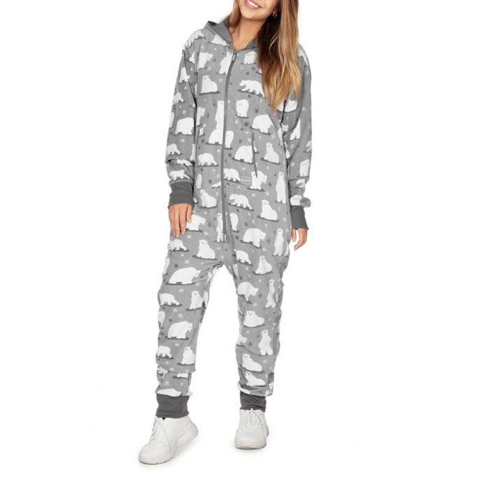 Women's casual white bear print jumpsuit