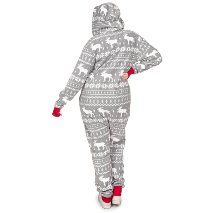 Women's Christmas Elk Print Zip Jumpsuit