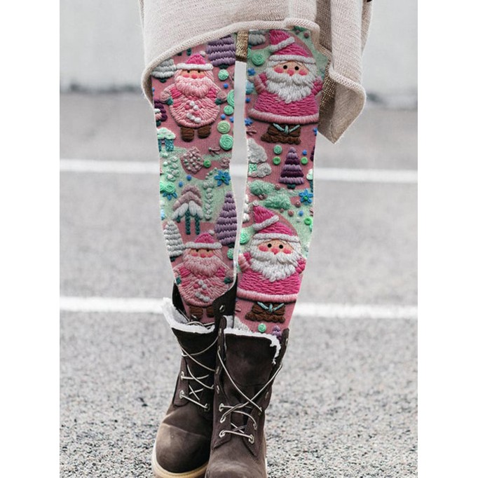 Women's Christmas Pink Snowflake Print Leggings