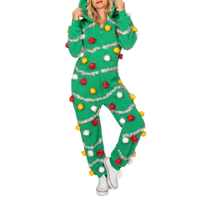 Women's Christmas tree print jumpsuit