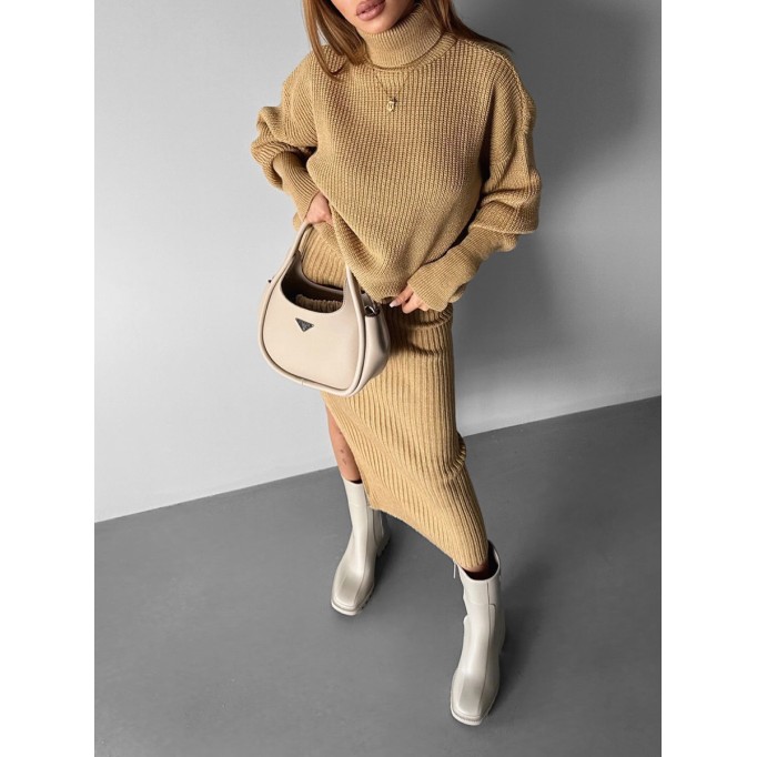 Women's commuter high collar knitted two-piece set