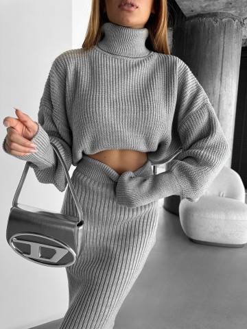 Women's commuter high collar knitted two-piece set