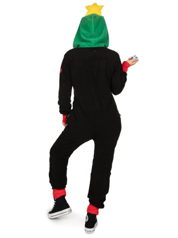 Women's Contrast Christmas Tree Hooded Jumpsuit