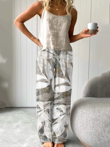 Women's cotton and linen halter top printed trouser suit