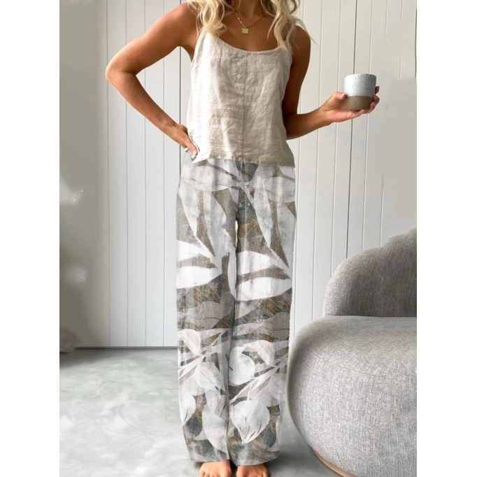 Women's cotton and linen halter top printed trouser suit