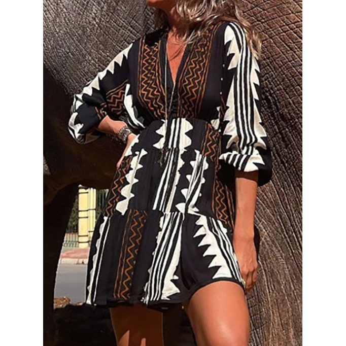 Women's Ethnic Printed Stretch Waist Dresses