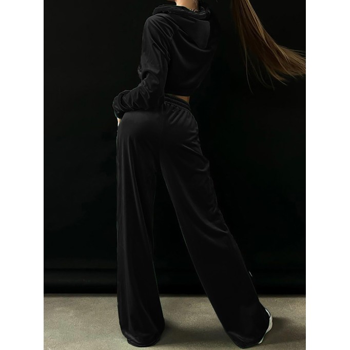 Women's Fashion Golden Velvet Sweatshirt Casual Pants Set