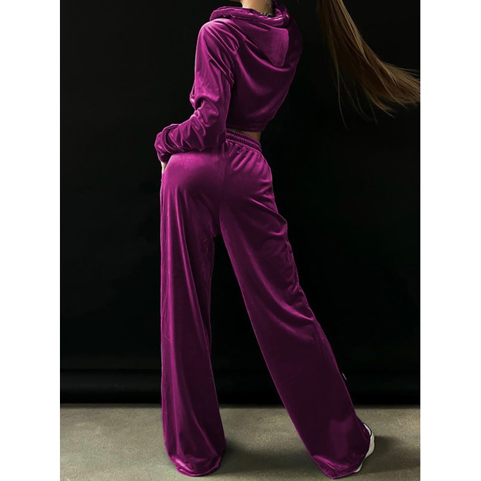 Women's Fashion Golden Velvet Sweatshirt Casual Pants Set