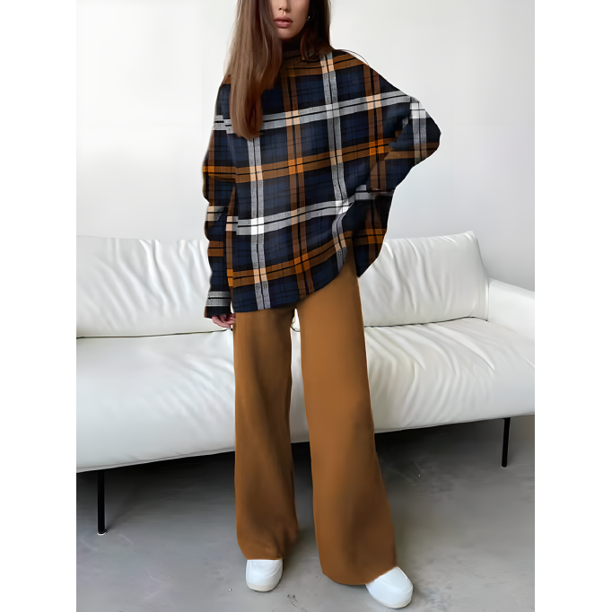 Women's Fashion Printing Loose High Neck Pants Long Sleeve Two Piece Set