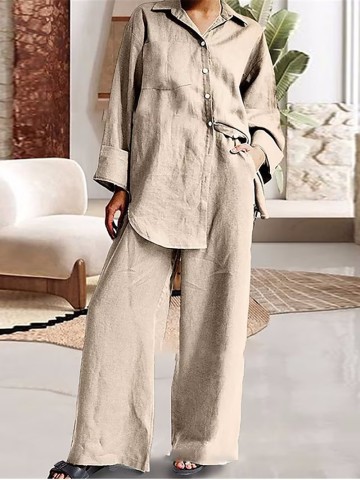 Women's nine-quarter sleeve shirt loose pants two-piece suit