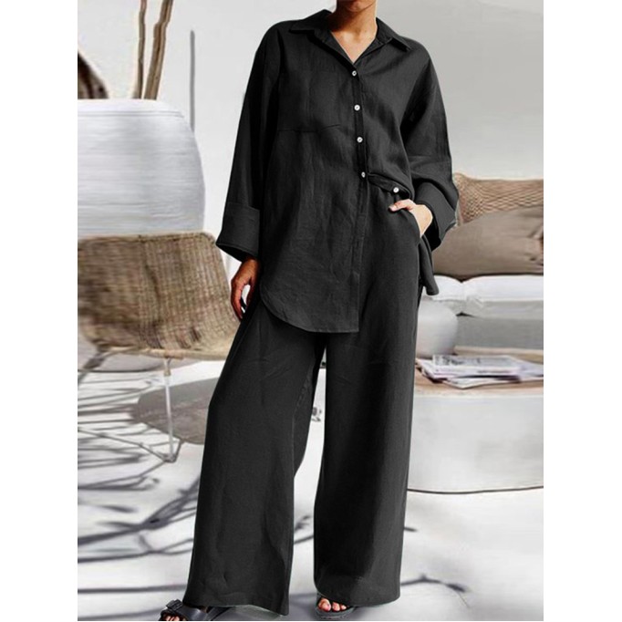 Women's nine-quarter sleeve shirt loose pants two-piece suit