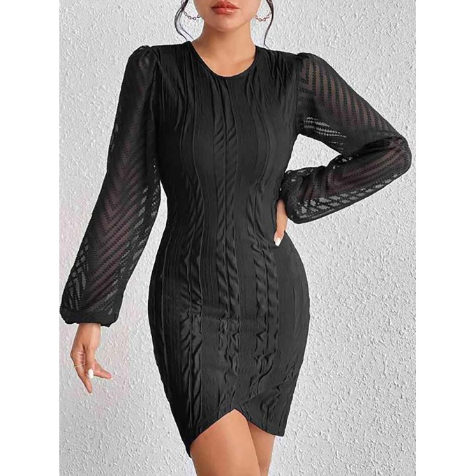 Women's round neck bubble sleeve dress