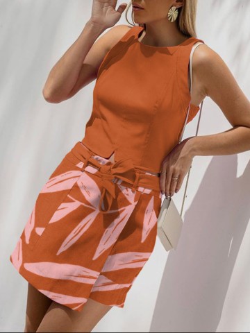 Women's simple orange print suit