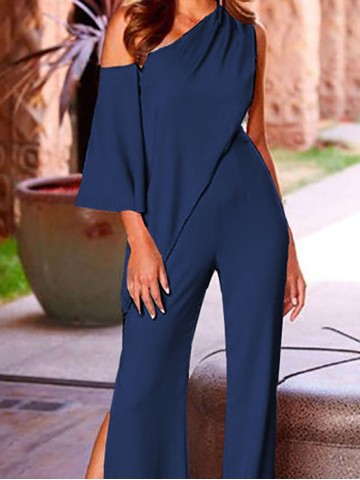 Women's Slanted Shoulder Casual Wide Leg Jumpsuit