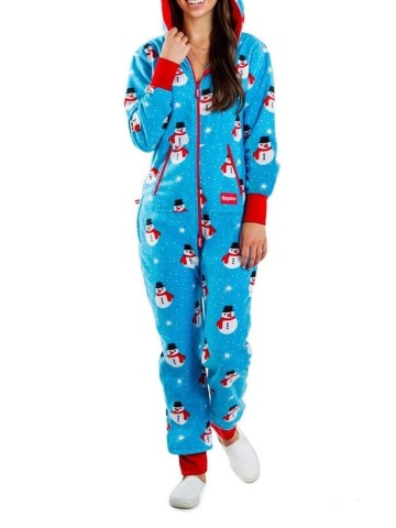 Women's Snowman Print Hooded Jumpsuit