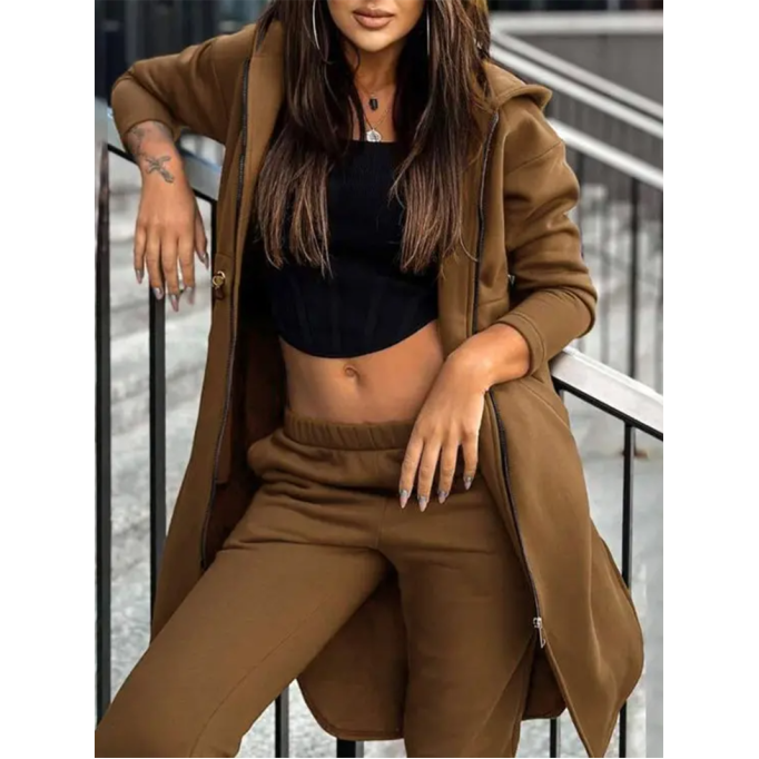 Women's Solid Color Hoodie Two Piece Set