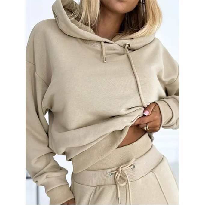 Women's Solid Color Hoodie Two Piece Set