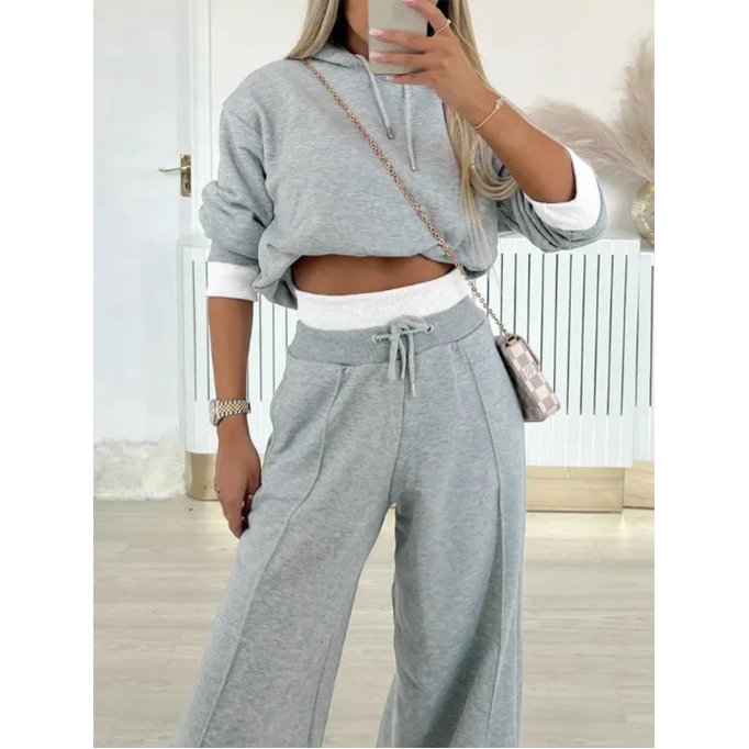 Women's Solid Color Hoodie Two Piece Set