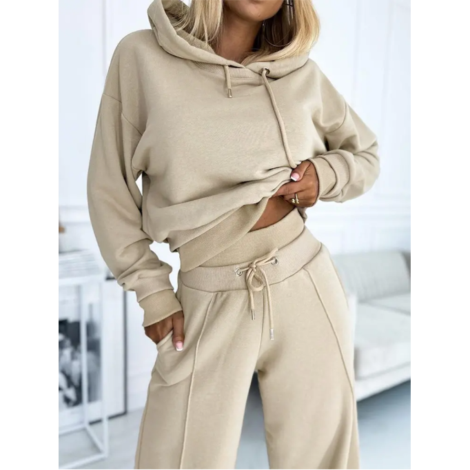 Women's Solid Color Hoodie Two Piece Set